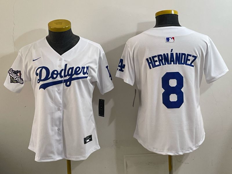 Women 2026 Nike Los Angeles Dodgers #8 Hernandez White Game MLB Jersey 05->women mlb jersey->Women Jersey
